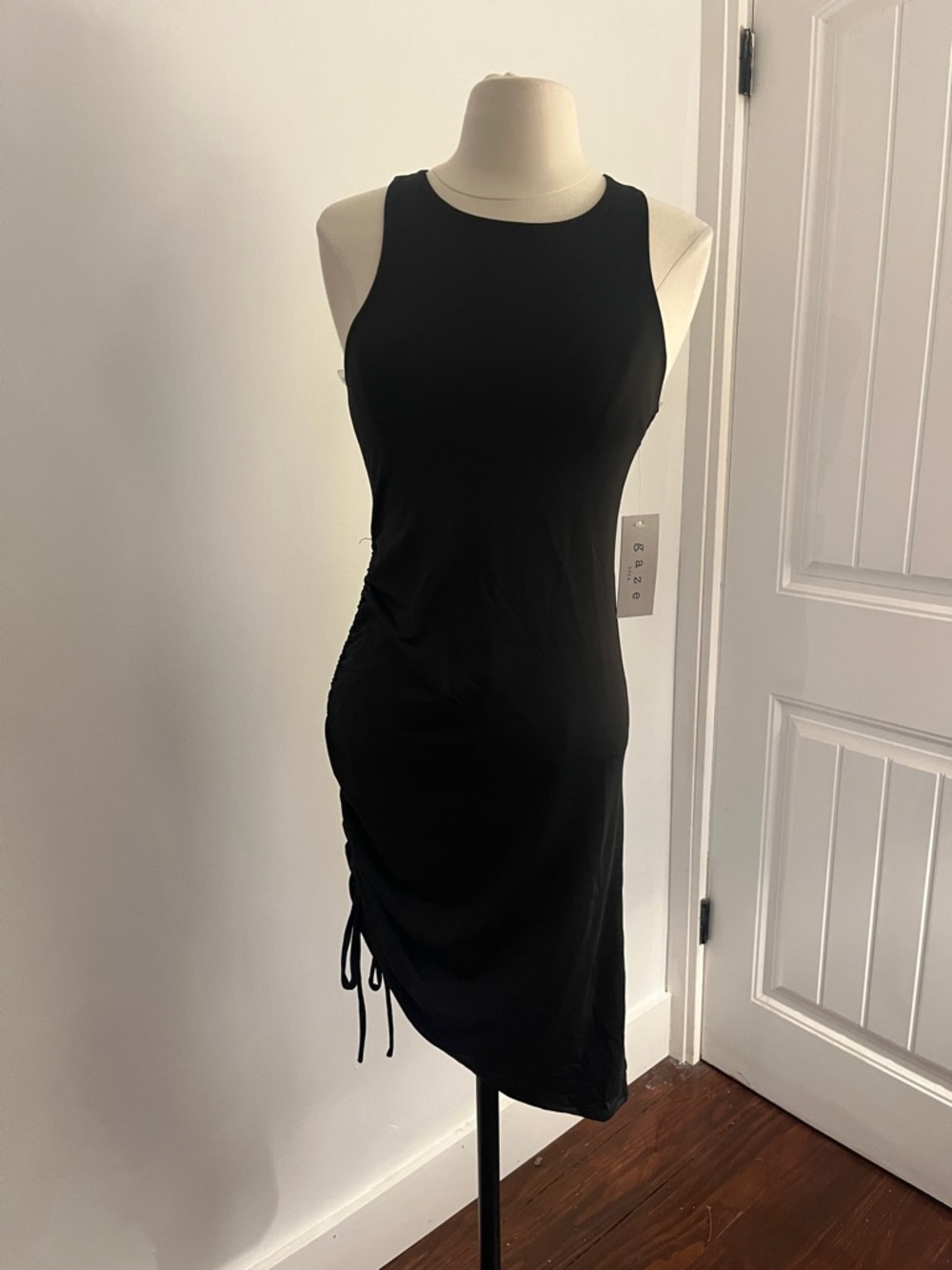 gaze Black Sleeveless Ruched Midi Dress